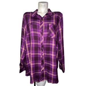 Torrid Purple Yellow Plaid Button Front Shirt Tunic Top Plus Size 3X (3) Rayon